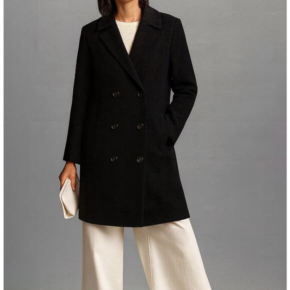 Vintage Y2K Lord & Taylor Wool Cashmere Double-Breasted Black Overcoat Size 10 - Picture 1 of 10